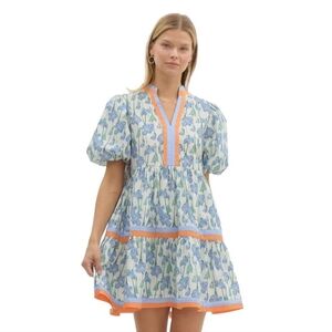 Entro Floral Mini Dress with Blue and Orange Highlights